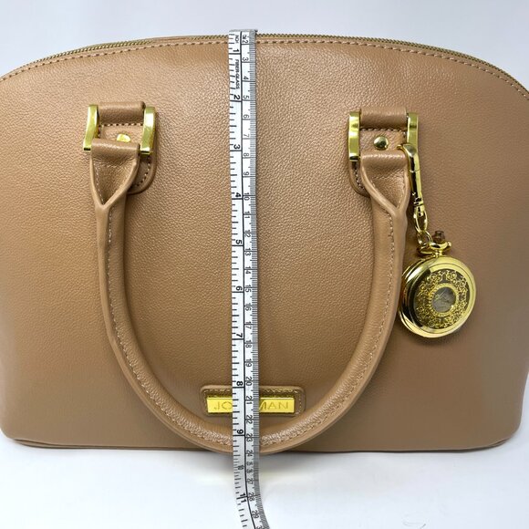 Joy & Iman Beige Pebble Split Leather Large Satchel Crossbody Handbag w/ Watch - Picture 5 of 16